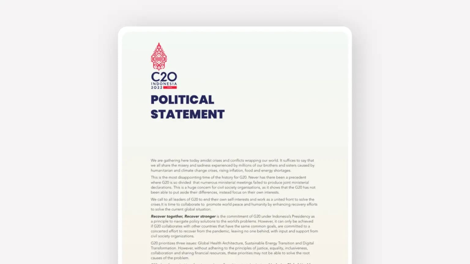 Cover: C20 Political Statement