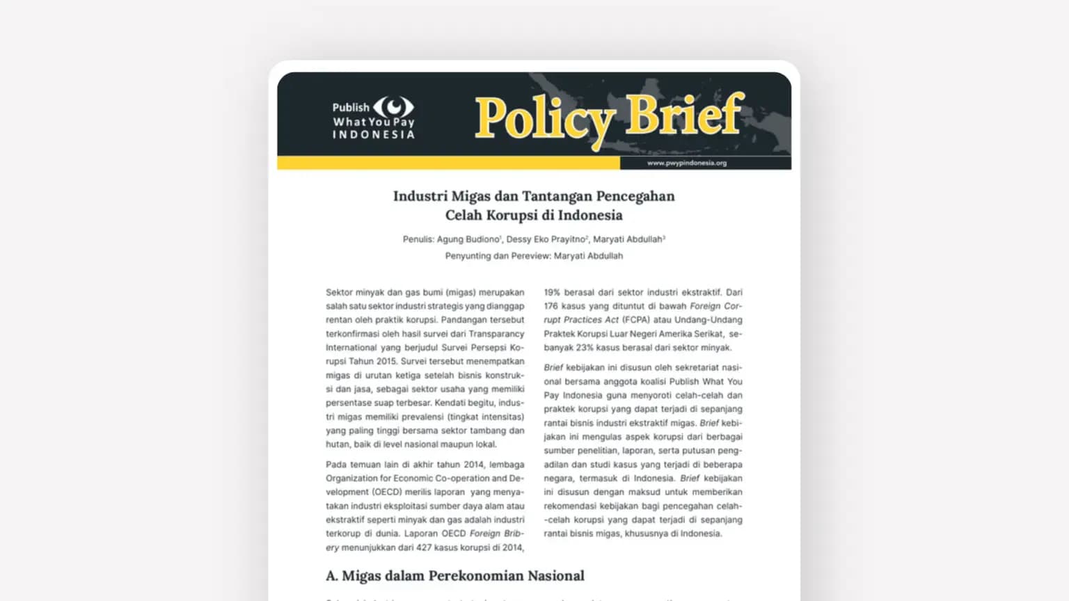 Cover: Industri Migas dan Tantangan Pencegahan Celah Korupsi di Indonesia