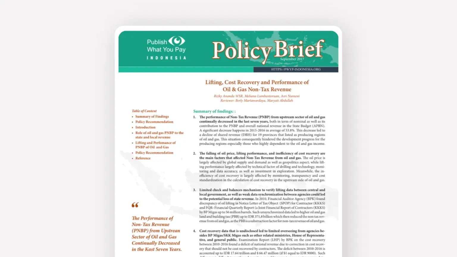 Cover: Lifting, Cost Recovery dan Kinerja PNBP Migas