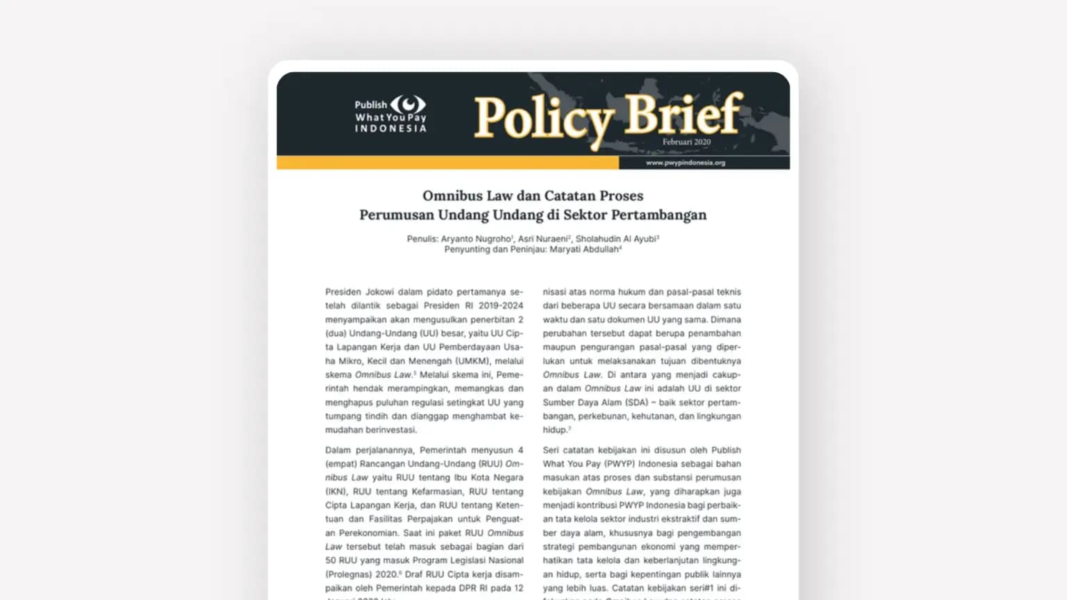 Cover: Omnibus Law dan Catatan Proses Perumusan Undang Undang di Sektor Pertambangan
