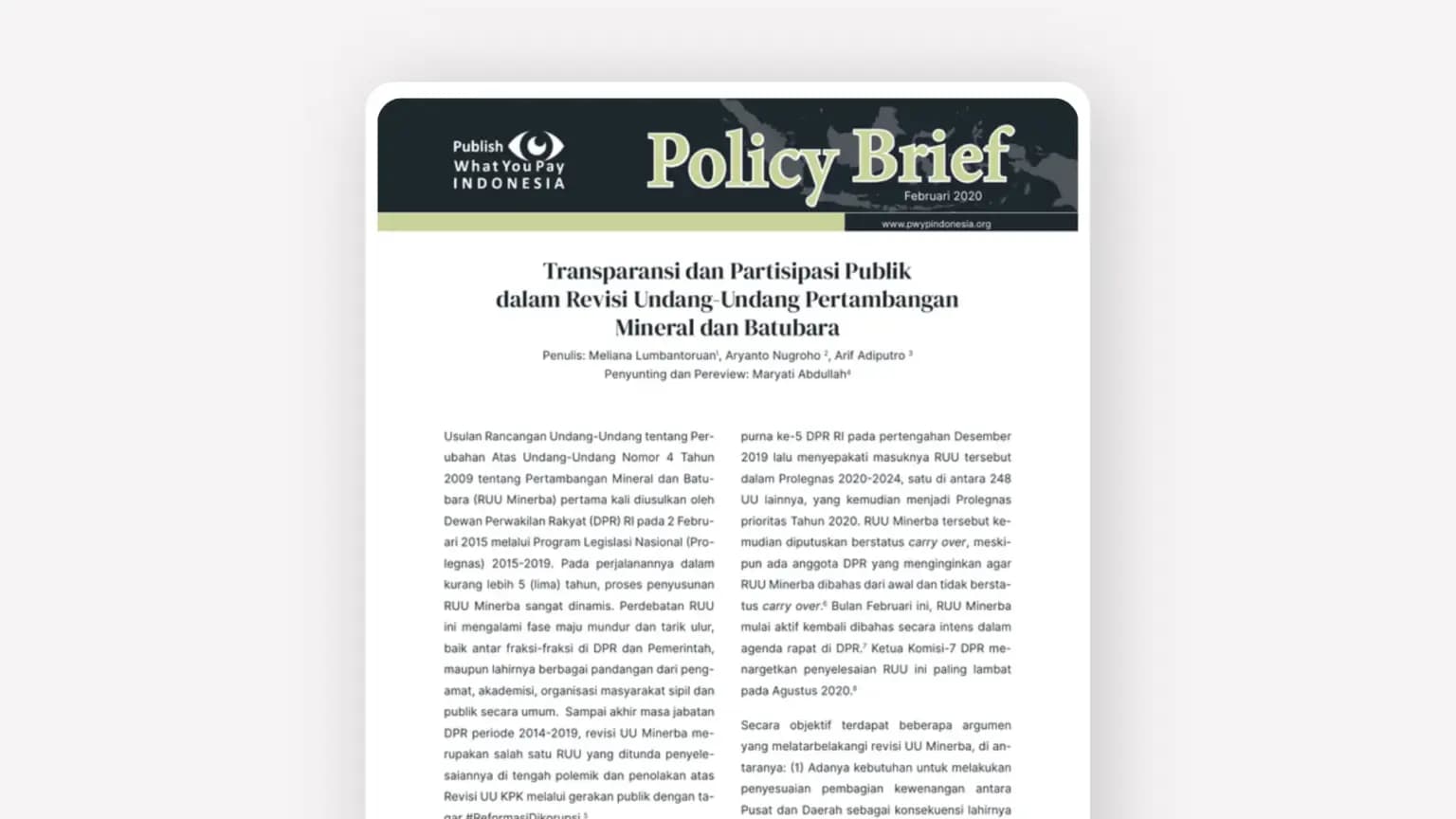 Cover: Transparansi dan Partisipasi Publik dalam Revisi Undang Undang Pertambangan Mineral dan Batubara