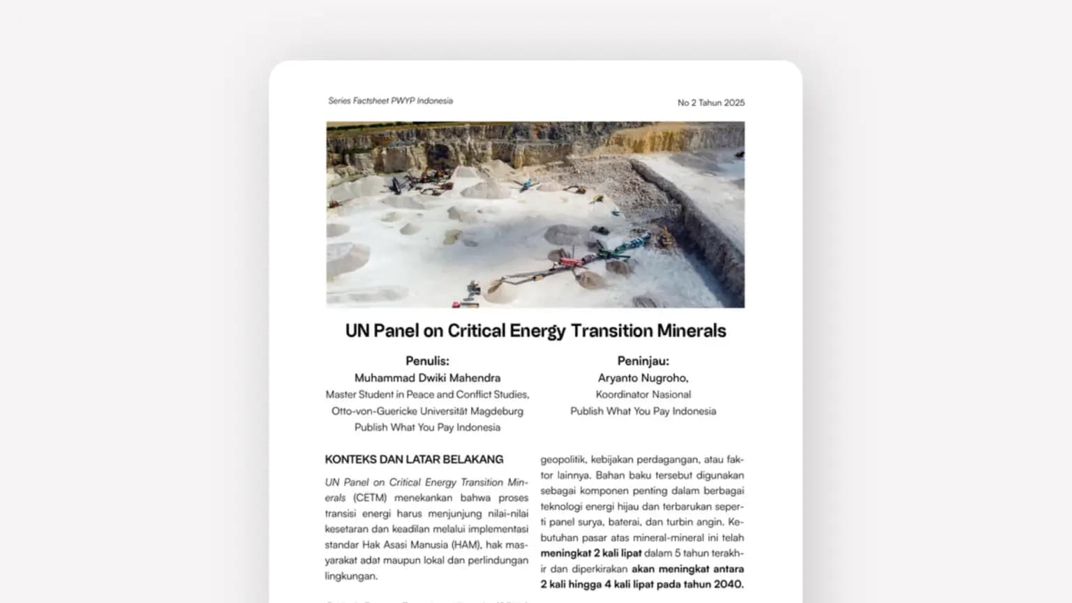 Cover: UN Panel on Critical Energy Transition Minerals